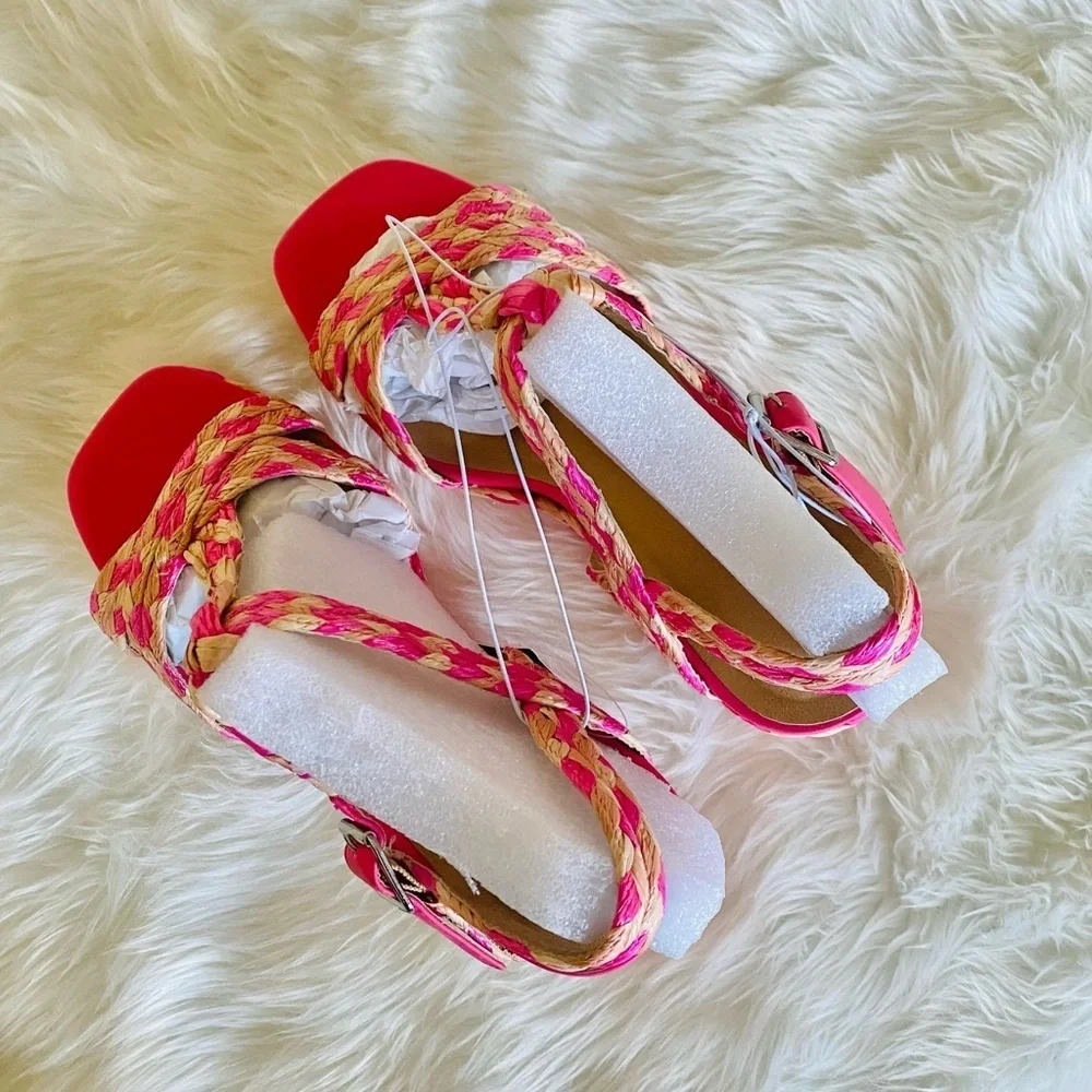 Torrid T strap raffia wedges, Sz. 9WW